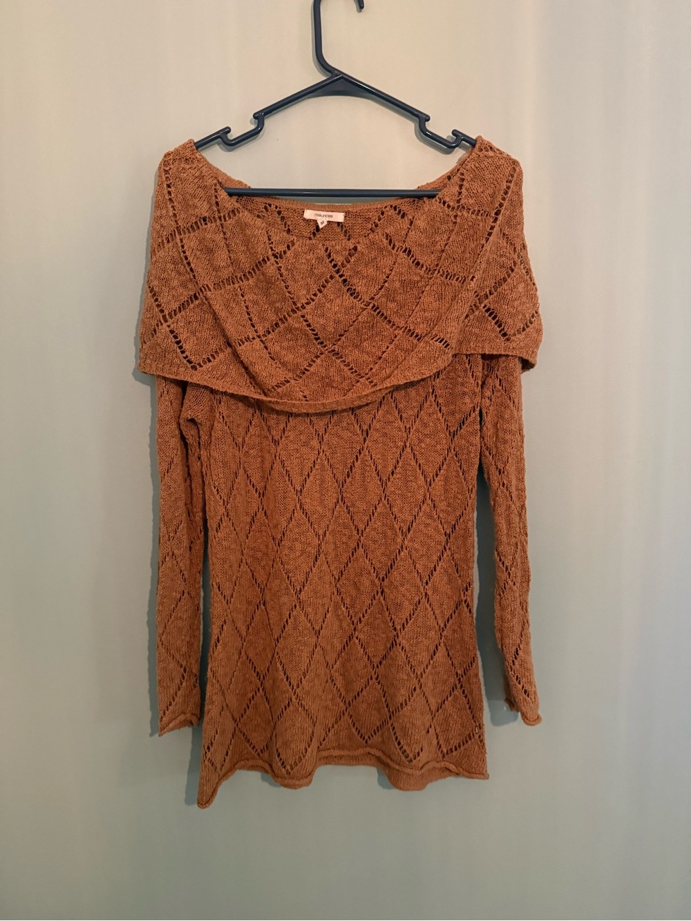Maurices Rust Brown Diamond-Knit Off-Shoulder Sweater